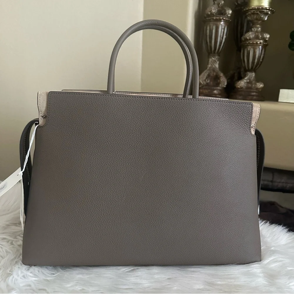 Tory Burch Mercer Large Pebbled Leather Satchel Bag Elegant Tan